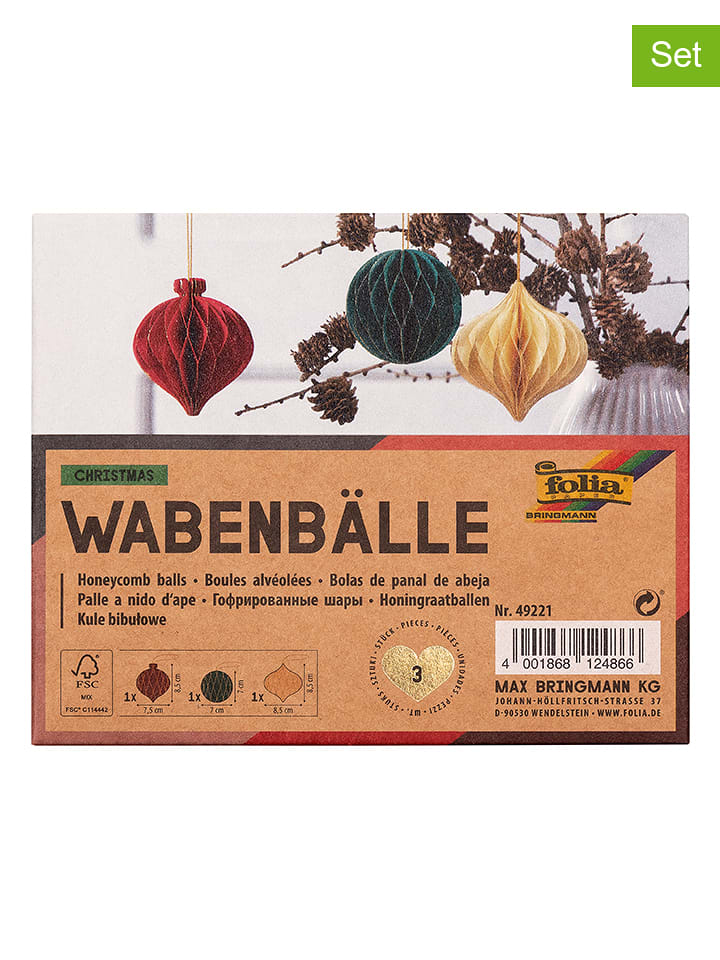 folia PAPER 3er-Set: Wabenbälle "Christmas" in Creme/ Rot/ Grün - onesize