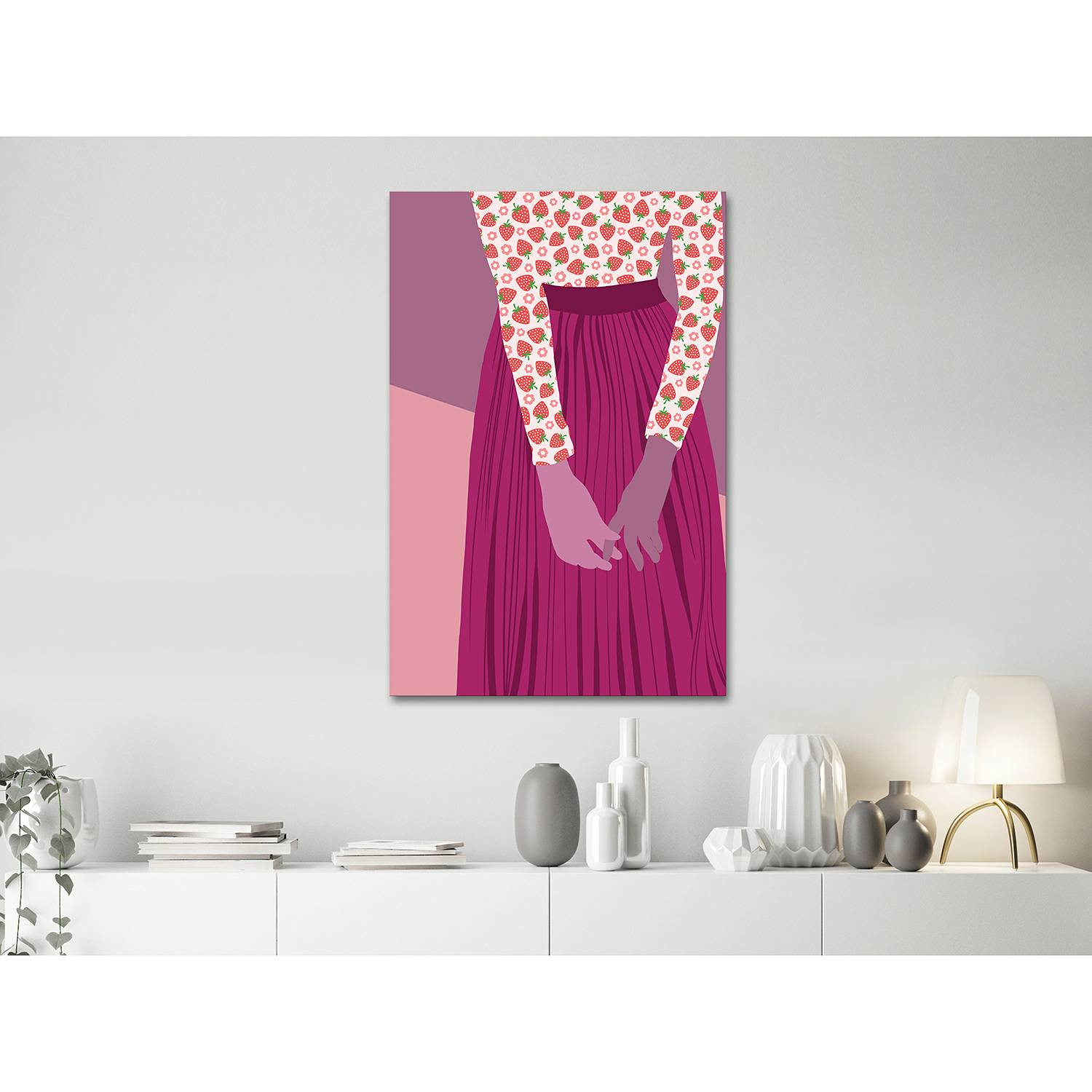 home24 Strawberry Lady canvas wanddecoratie, roze, 40 x 60 cm
