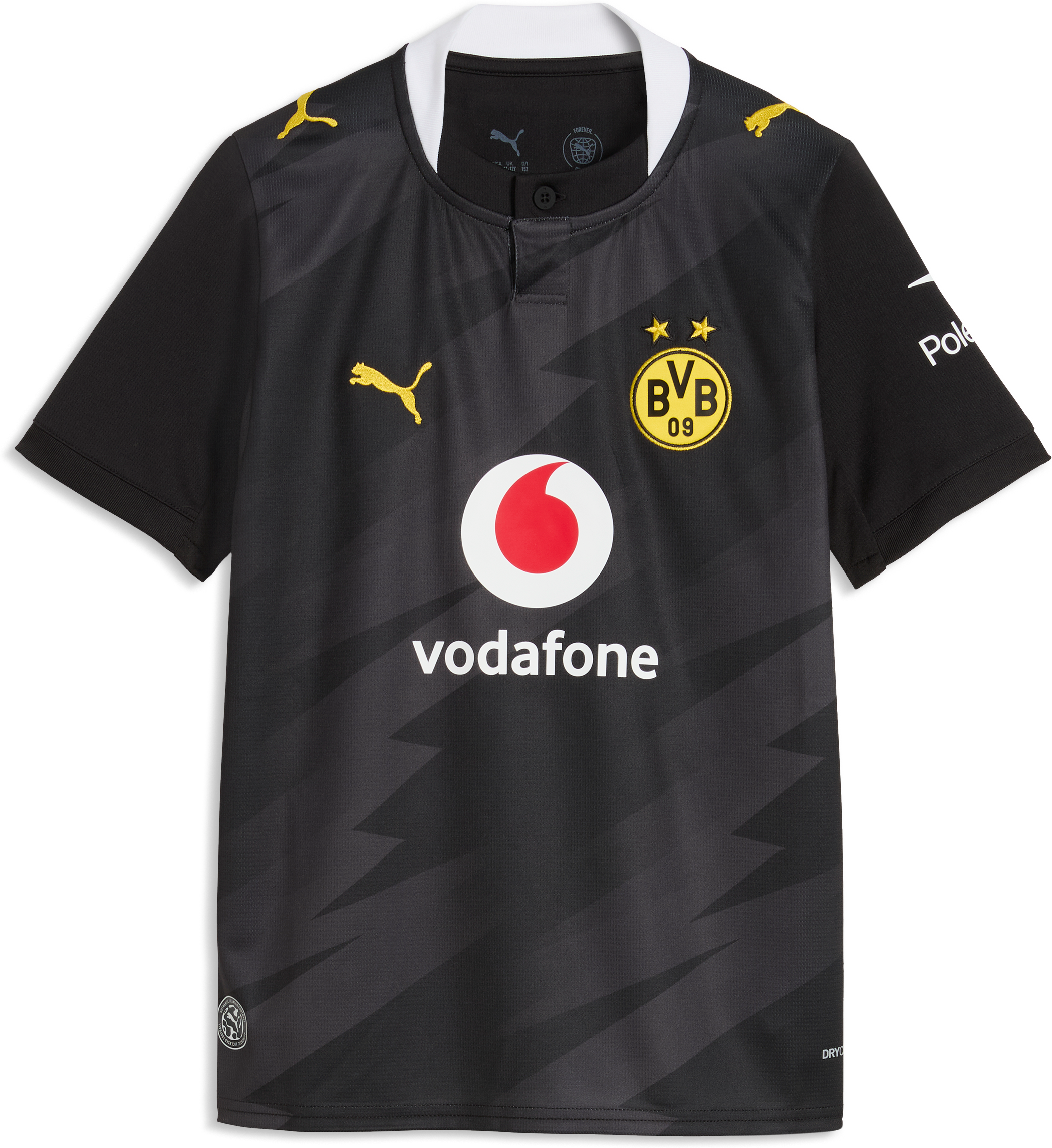 Fussballtrikot PUMA "BVB AWAY JERSEY REPLICA JR", Kinder, Gr. 176, schwarz (puma schwarz, flat schwarz gray), Web, Obermaterial: 100% Polyester, gemustert, regular fit normal, Rundhals, Trikots Fussballtrikot, für Jugendliche, mit DryCELL-Technologie, atm