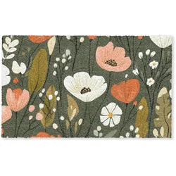 FUSSMATTE Blumen - Illustration - Grün Flurteppich 150x90 cm