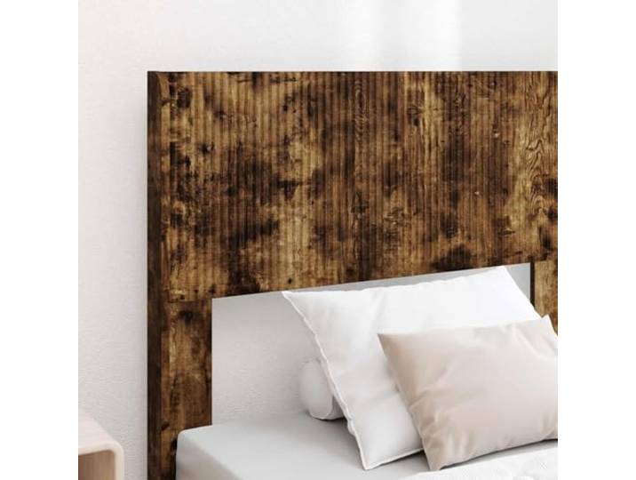 SKTQYQO Doppelbett mit Stauraum und Kopfteil, Eiche Smoke Technisches Holz, Lattenrost, integrierte Ablagen, modernes Design