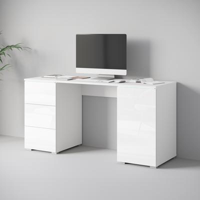Schreibtisch HOME AFFAIRE "Vera, Computertisch mit LED-Beleuchtung", weiß (weiß, weiß hochglanz, weiß, weiß), B:150cm H:71,9cm T:50cm, Tische, Schreibtisch, Bürotisch mit LED, Push-to-Open, 3 Schubladen & Stauraum