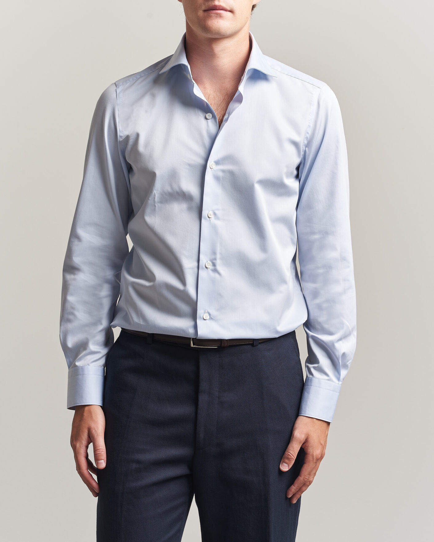 Finamore Napoli Milano Slim Traveller Cotton Shirt Light Blue men M Blå