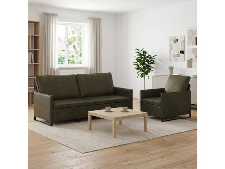 Sofa-Set 2 pcs Olivegrün Kunstwildleder Metallrahmen,Kissenrücken,Schaum-Kissen,abwischbar,langlebig,stabil