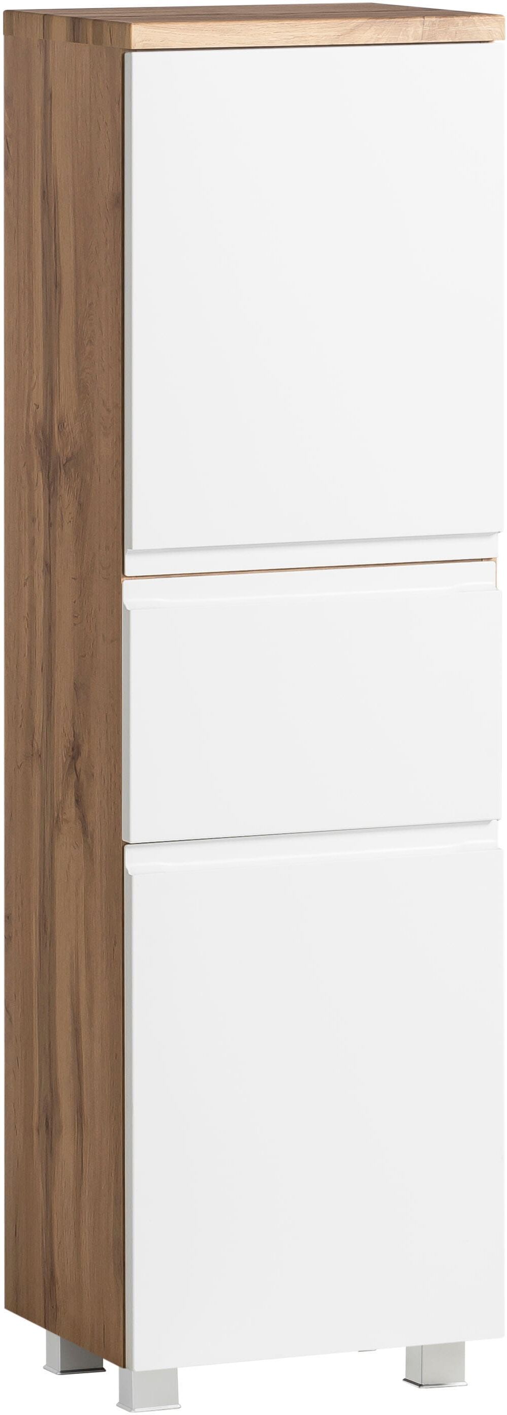 Midischrank WELLTIME "Sölden", weiss (matt weiß), B:40cm H:130cm T:35cm, MDF, Schränke, Midischrank matt weiß wotaneiche, B/H/T: 40cm x 130cm x 35cm, Schubladen: 1 Stk. Türen: 2 Stk.
