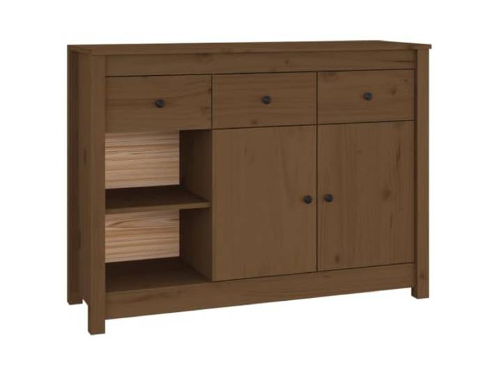 Fisinber Sideboard Honigbraun 100x35x74 cm Massivholz Kiefer Kommode Robuste Anrichte aus Kiefern-Massivholz mit 3 Schubladen und 6 Fächern für Wohnzimmer, Flur oder Büro.
