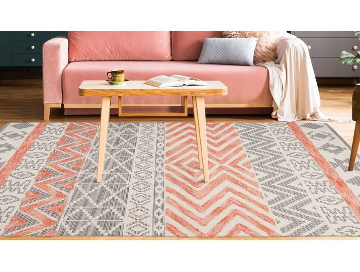 Teppich ARTE ESPINA Ethnie 100 , orange (grau, apricot), B:120cm H:10mm L:170cm, Baumwolle, Teppiche, Teppich, 3D-Design, Kurzflorteppich, Ethno-Design