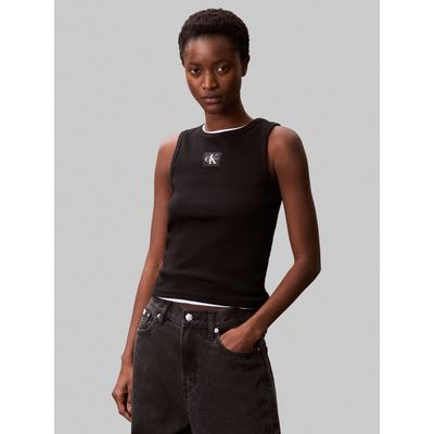 Tanktop CALVIN KLEIN "A - WVN LBL 2X2 CTTN", Damen, Gr. XS (36), schwarz, Jersey, Obermaterial: 95% Baumwolle, 5% Elasthan, unifarben, klassisch lang, Rundhals, Tops Tanktop, Mit Rundhalsausschnitt