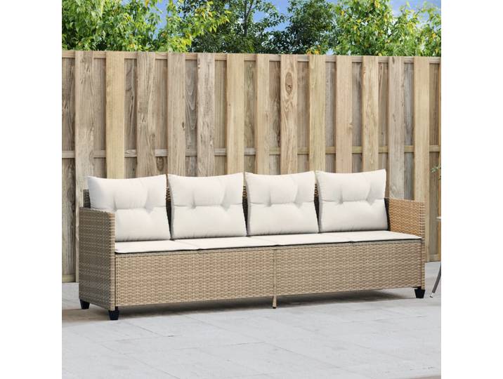 vidaXL Sonnenliege mit Kissen Beige Poly Rattan