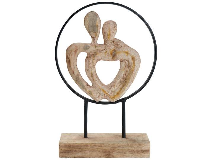 Ambia Home Skulptur, Naturfarben, Schwarz, Holz, Metall, Mangoholz, Hartholz, Kreise, rund, 23x35x9 cm, Handmade in India, Kunsthandwerk, handgemalt, Dekoration, Dekofiguren & Skulpturen, Skulpturen