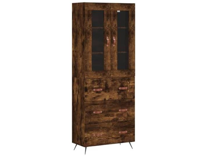 Mhdvray Highboard Schrank Räuchereiche 69,5x34x180 cm Holzwerkstoff Eleganter Vitrinenschrank fürs Wohnzimmer und Esszimmer mit Metallfüßen, Glaselementen und praktischem Stauraumkonzept.