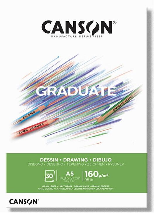 CANSON Bloc dessin blanc Graduate 30 feuilles 160g A5