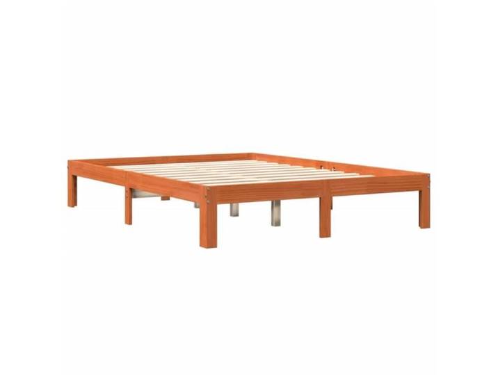 Cadre de lit - ASHATA - 140x190 cm - Bois de pin massif - Cire marron - Montage requis