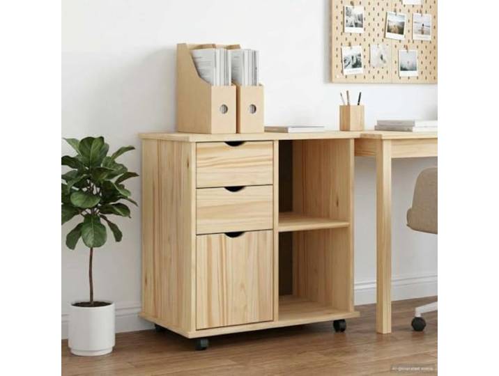 GPWERSDF Rollschrank Massivholz Kiefer Braun 63,5 x 39 x 65,5 cm Massivholz Kiefer, Rollen für Mobilität, minimalistisches Design, versenkte Griffe, vielseitig nutzbar