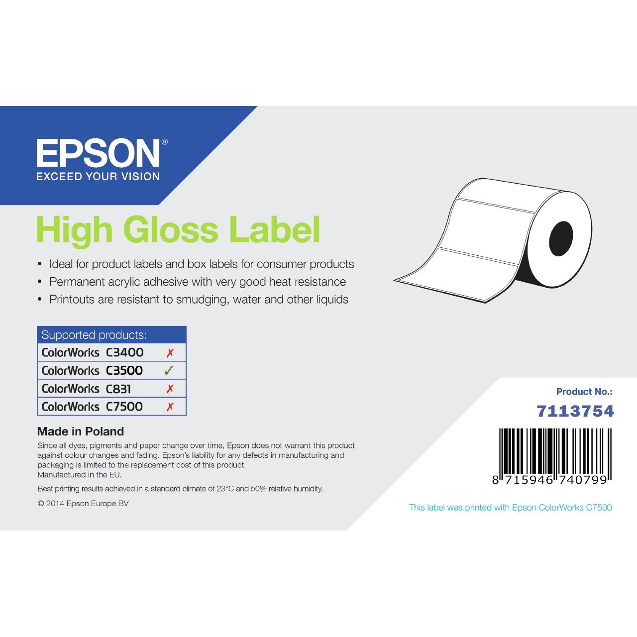 Epson HIGH GLOSS LABEL DIE-CUT ROLL 7113754