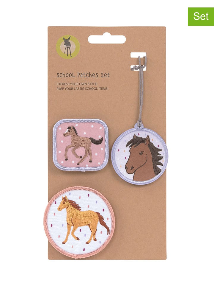 Lässig 3er-Set: Patches "Horse" in Rosa/ Hellbraun/ Hellblau - onesize