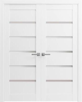 SARTODOORS Quadro 4117 White MDF Interior Double Doors with Frosted Glass