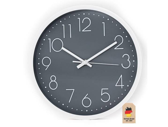 Intirilife Wanduhr 30.5 cm, Grau, Kunststoff, 30.5x30.5x4.5 cm, Dekoration, Uhr, Wanduhren