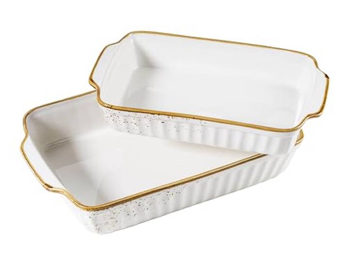 MÄSER Serie Pintar, hochwertiges Auflaufform-Set, 2-teilig mit Formen in zwei Größen, mit heller Glasur, visuellen braunen Sprenkeln und feinem Rand im Vintage Handmade Look, Porzellan
