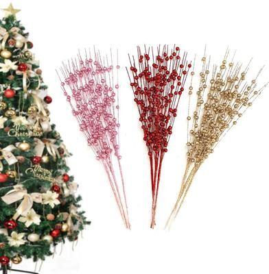 The Handy Homestead 12pcs Gold Christmas Decorative Berry Stem   DIY Wreath, Tree Decor, Holiday Crafts & Gifts Silver