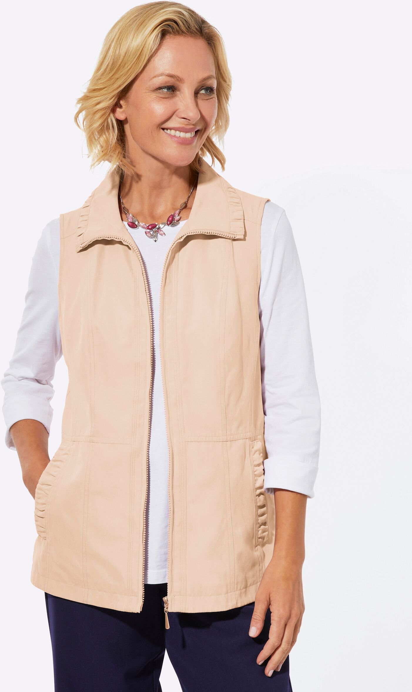 Jerseyweste WITT "Weste Weste mit Raffungen", Damen, Gr. 48, sand, Microfaser, , Basic, gerade, Westen Jerseyweste