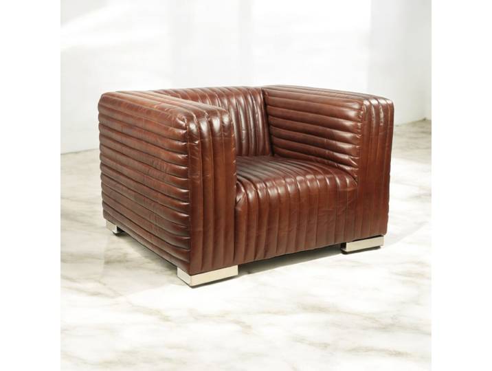 Fauteuil Moderne Cube Club en cuir cannelé — cigare