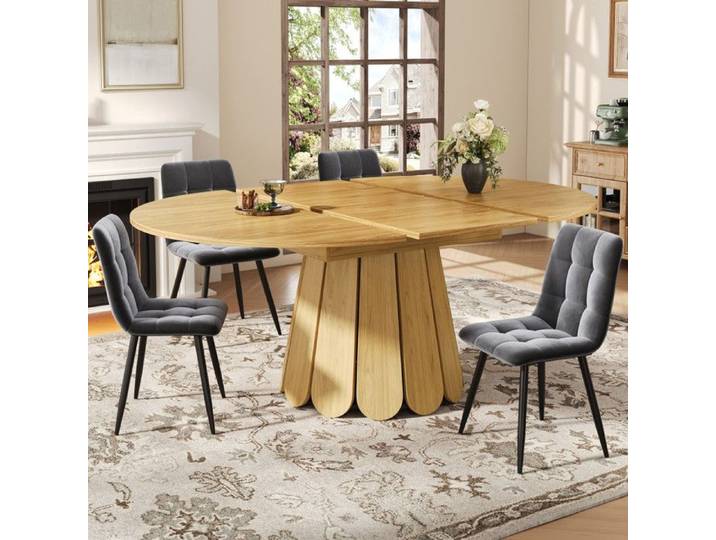 Zitty table à manger extensible ronde à ovale table de salle à manger 6 personnes 118-158cm MDF couleur bois naturel