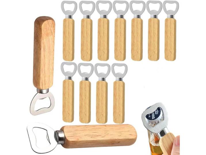 Lot de 25/50/100/200 ouvre-bouteilles en bois brut, gravure laser, ouvre-bouteilles à bière, cadeau créatif pour les amateurs de bière, cadeau DIY pour mariage, fête, restaurant