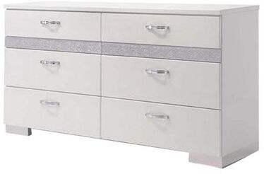 Benzara Dresser With Eight Center Metal Glide Drawers In White Gloss Finish