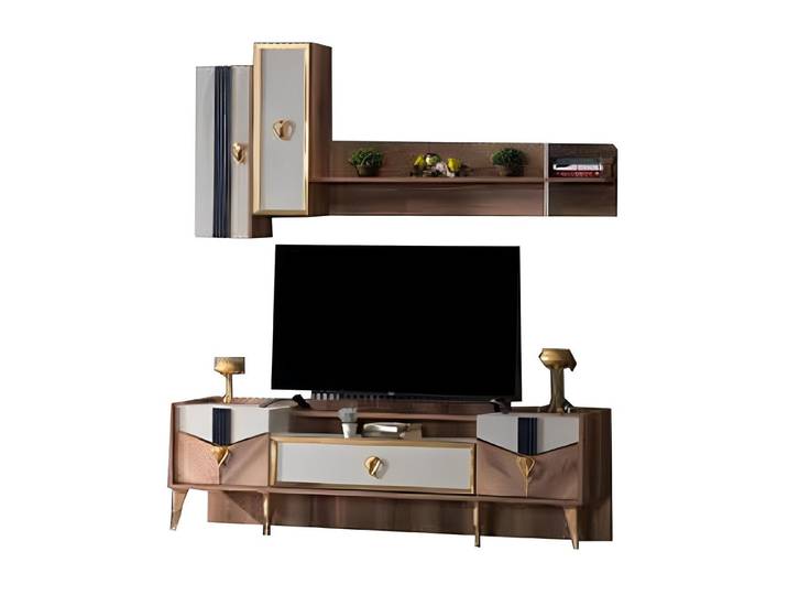 JVmoebel TV-Wand Moderner TV-Schrank und Regal aus Holz in stilvollem Design, (2-St., TV-Ständer, Regal), Made in Europe