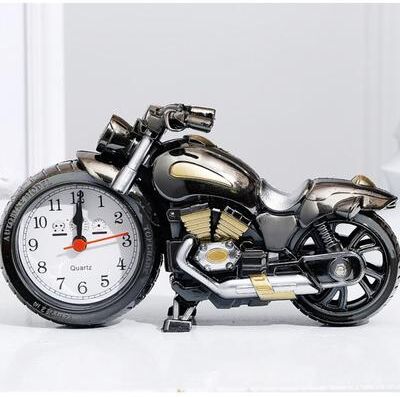 ModernMart Modern Motorcycle Desk Clock With Alarm Vintage Bike Decor Quartz Motorcycle Alarm Clock gold