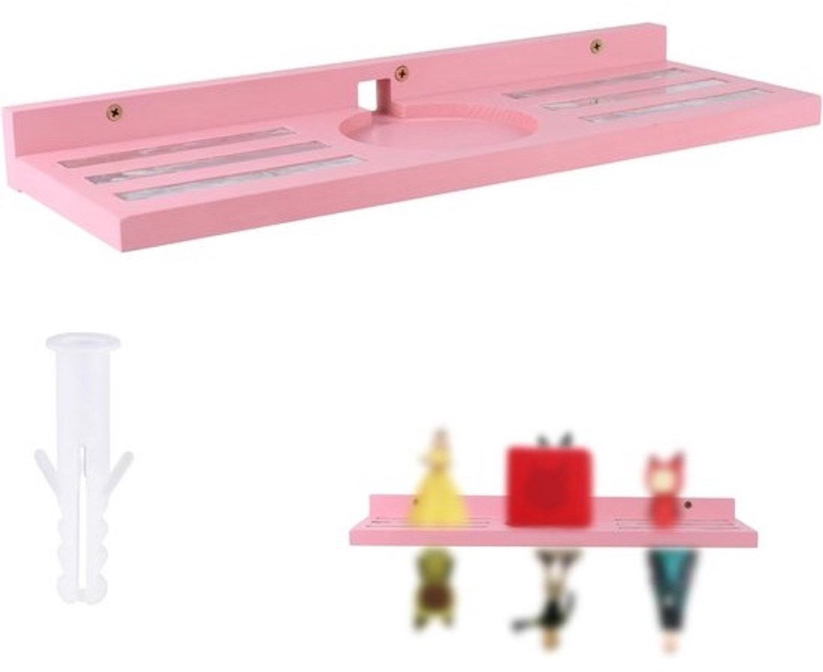 Zwevende houten wandplank met magnetische opslag voor de kinderkamer