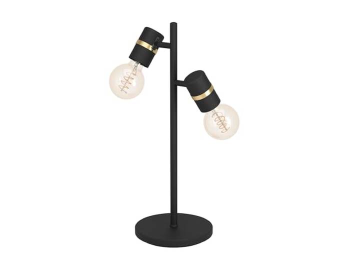 Eglo Lampe de chevet Lurone\, lampe de table à poser avec 2 spots orientables\, luminaire décoratif pour salon et chambre en métal noir et laiton\, douille E27