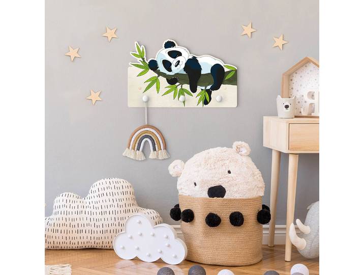 Patère enfants Panda endormi 40 x 25 x 1cm Blanc/Vert