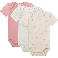 Sanetta 3er-Pack Bodys kurzarm Punkte Ringel, mehrfarbig, 92