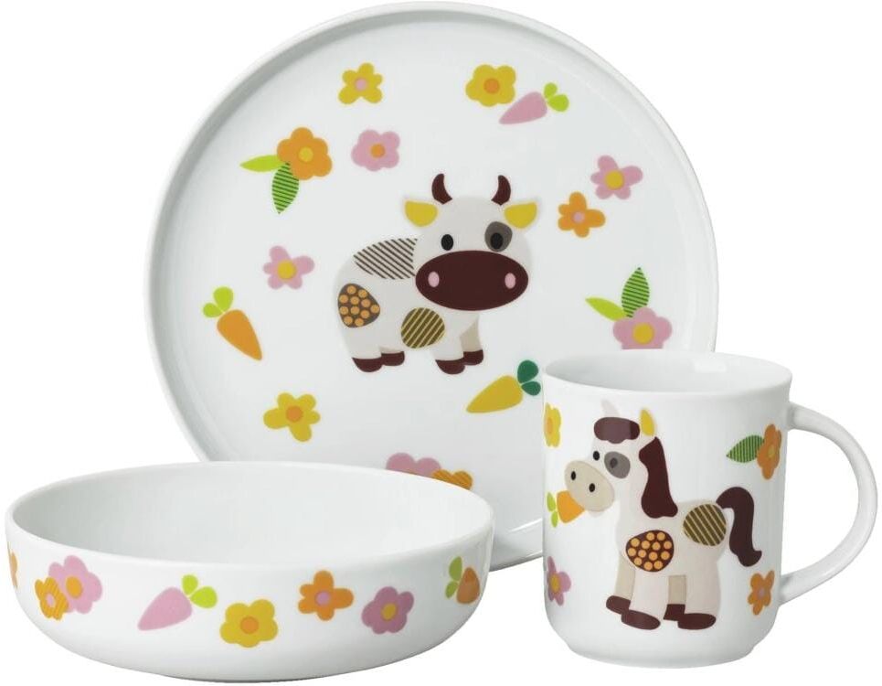 Kindergeschirr-Set THOMAS PORZELLAN "Kids Farm 3-tlg. Porzellan", Kinder, Gr. 3, bunt (mehrfarbig), Keramik, Porzellan, Geschirr-Sets Kindergeschirr-Set mehrfarbig 3
