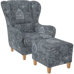 Supellex Sofia Ohrensessel mit Hocker   Design Helsinki Hellgrau