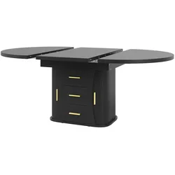 MODFU Ausziehtisch aus MDF in Schwarz, 118-158x118x77 cm, gewerblich geeignet, mit Stauraum und stabilem Mechanismus