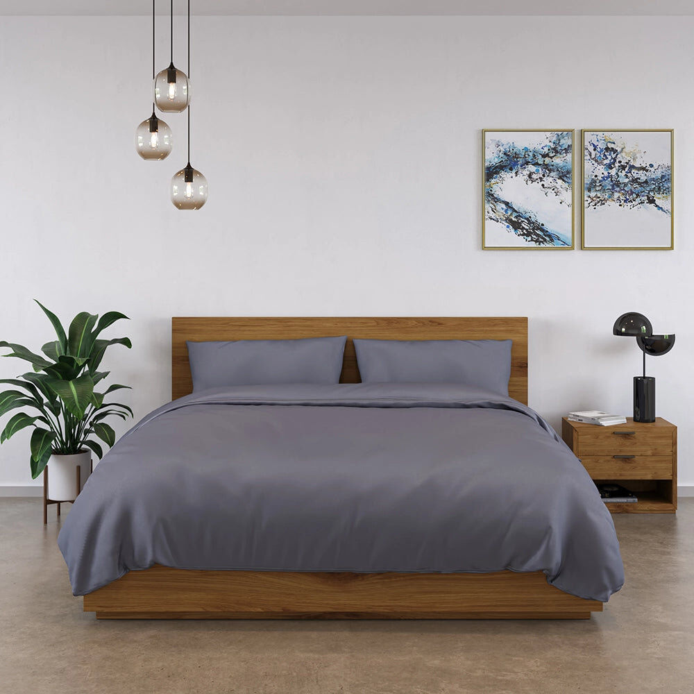 Panda 100% Bamboo Bedding Set Dark Grey Super King Duvet Cover + 3 Additional Pieces