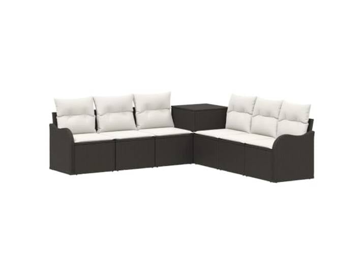 Modulares Sofa-Set für den Außenbereich, 7-teilig, aus Polyrattan, Schwarz Strapazierfähiges PE-Rattan, robuster Stahl, modulares Design, Kissen aus Polyester 180 g, integrierte Lagerung