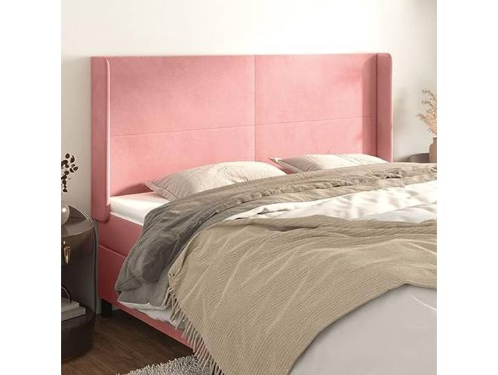 KTHLBRH Kopfteil aus rosafarbenem Samt, klassisch, elegantes Design, für Betten mit Beinen aus massivem Lärchenholz, höhenverstellbar, Rückenstütze weich und luxuriös