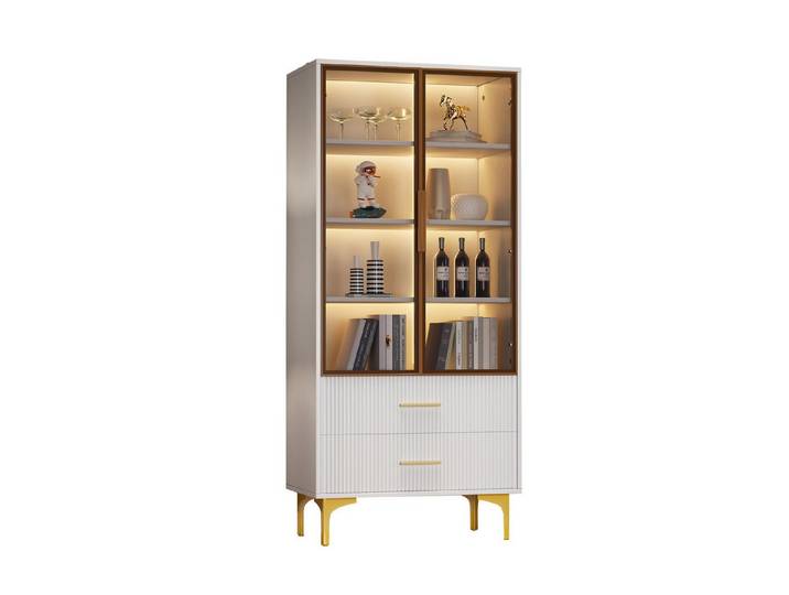 BlingBin Vitrine Standvitrinen, Wohnzimmer-Highboards, Sideboards (1er Set, 1-St., mit 16-farbiger LED-Beleuchtung) Doppel türige Vitrine mit Beweglichen Einlegeböden, 80x40x160 cm