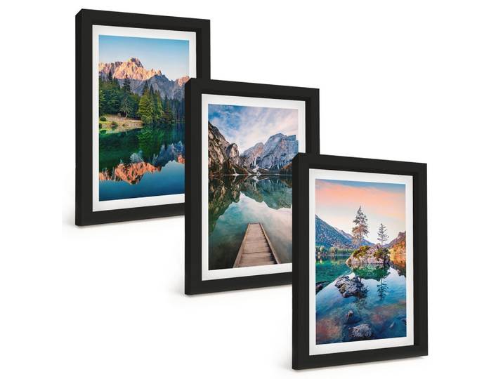 BILDER SET 3er Set - 20x30 cm Schwarzer Rahmen - Spiegelung des Waldes in Bergseen