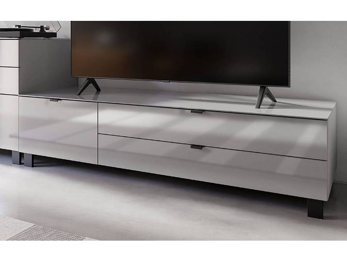Meuble TV 165 cm Façades : verre Corps : panneau aggloméré plaxé Gris/Gris 165 x 41 x 53cm