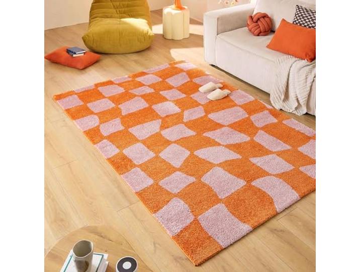 Nazar Tapis Groovy\, Coloré\, Vintage\, Rétro\, Géométrique\, Orange\, Jaune\, Rose\, Rouge\, Moelleux et Confortable\, Tapis Salon
