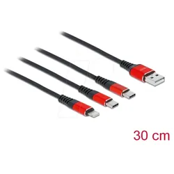 DELOCK 86708 - Ladekabel, 3in1, A zu Lightning, 2x C, 0,3 m
