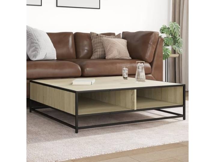 HEFZGDB Couchtisch Sonoma-Eiche 100x100x30 cm Holzwerkstoff Metall Beistelltisch Industriestil Wohnzimmertisch mit Stauraum stabil langlebig