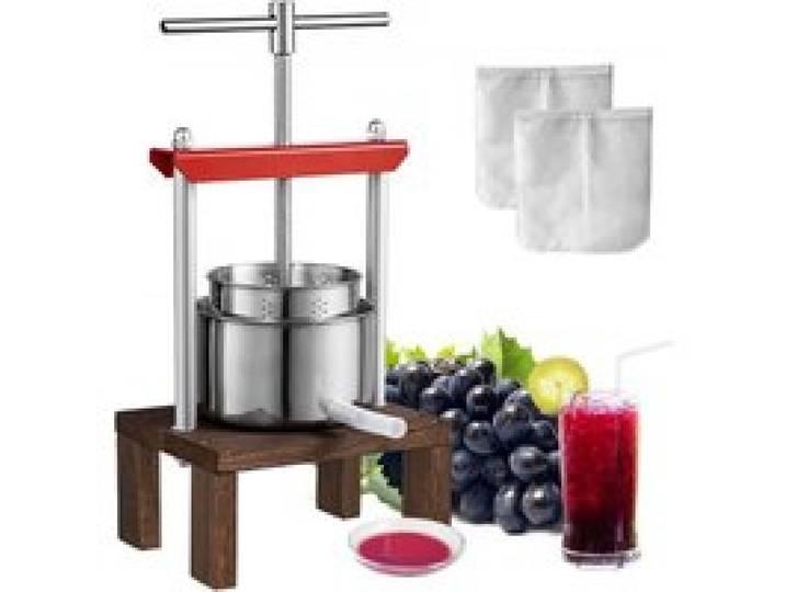 VEVOR Pressoir à Fruits Manuel 2 L Pressoir à Vin en Acier Inoxydable Base en Bois Presse-Fruits Manuel Baril Intérieur 14 x 13 cm Broyeur de Fruits Légumes pour Pressage de Vins Jus Cidres Purées