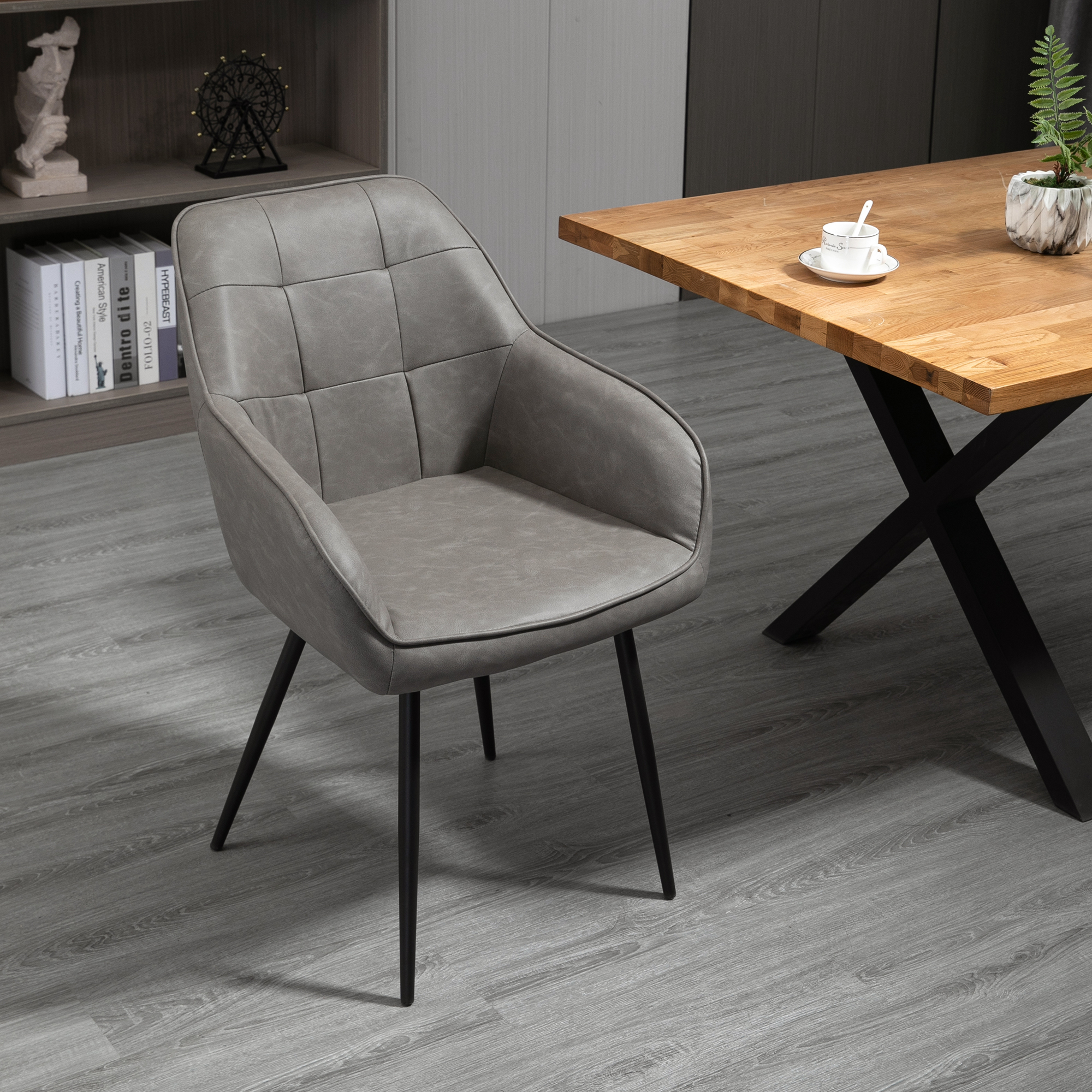 Homcom Sedia per Sala da Pranzo in Stile Industriale, Sedia per Soggiorno Moderna in Similpelle Grigia e Metallo Sedia Imbottita Nero Aosom
