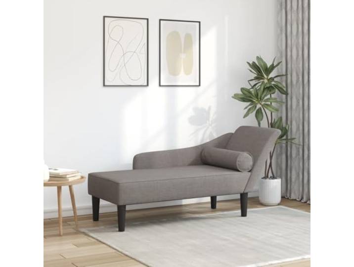 HKPWRBFG Chaiselongue mit Kissen - Recamiere Taupe Stoff 141x55.5x66.5cm Inklusive Nackenkissen, Elastische Schaumstoffpolsterung, Massivholzgestell